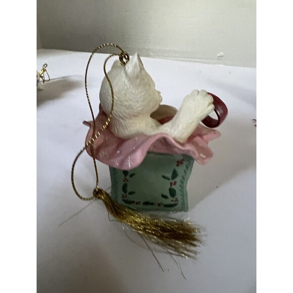 Lenox Holiday White Cat Kitten Christmas Ornaments Lot Of 2 Vintage 1998-1999 VG - Picture 9 of 11